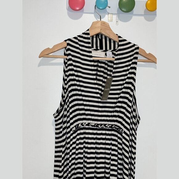 NWTChico's Black & White Striped Sleeveless V-Neck Maxi Dress Women’s Size 1X - Picture 3 of 9